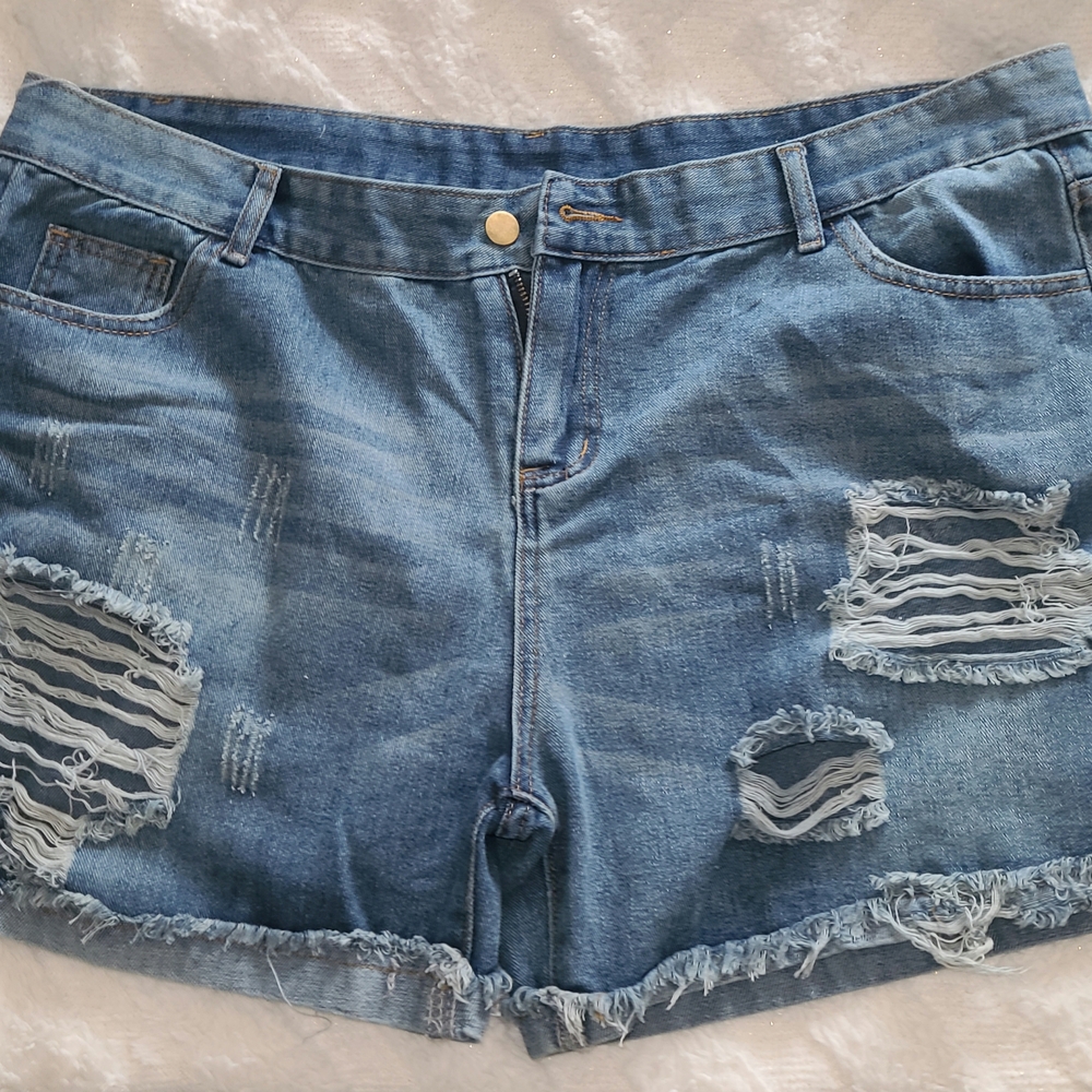 SHEIN Blue Distressed Jean Shorts